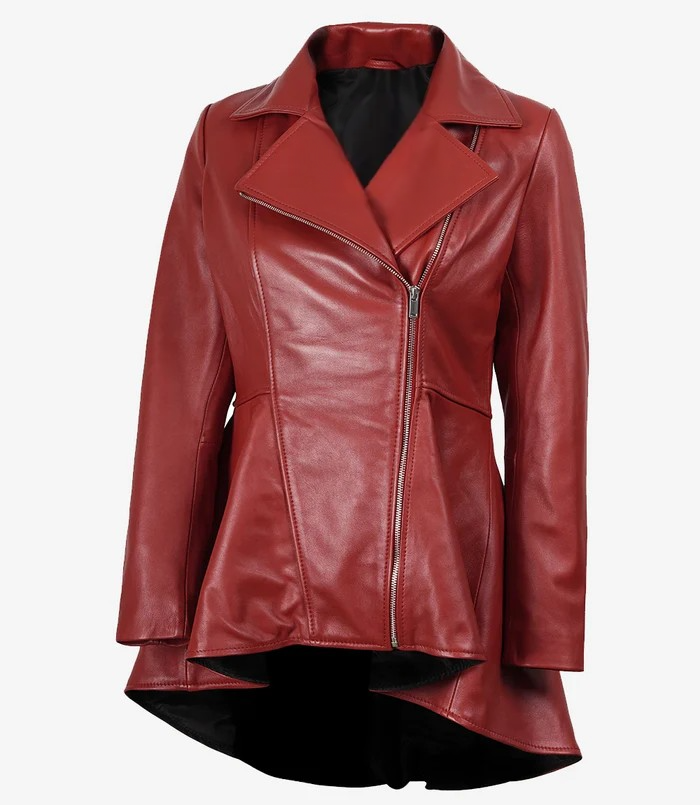 Clarissa Women's Red Asymmetrical Peplum Leather Jacket