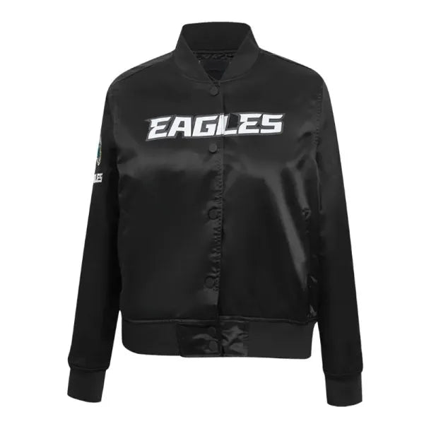 Philadelphia Eagles Black Satin Jacket – Front View
