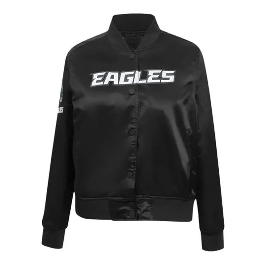 Philadelphia Eagles Black Satin Jacket – Front View