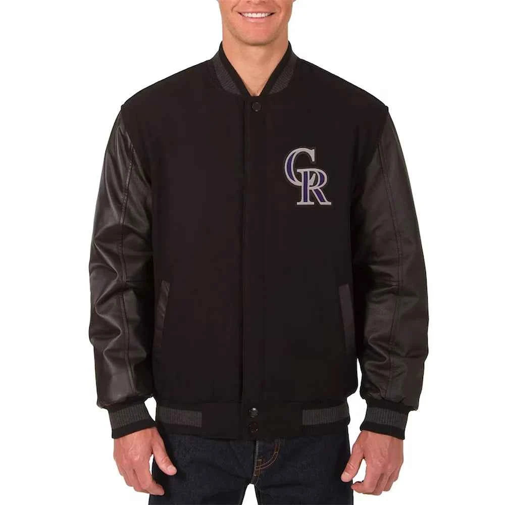Colorado Rockies Varsity Black Wool/Leather Jacket