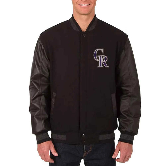 Colorado Rockies Varsity Black Wool/Leather Jacket