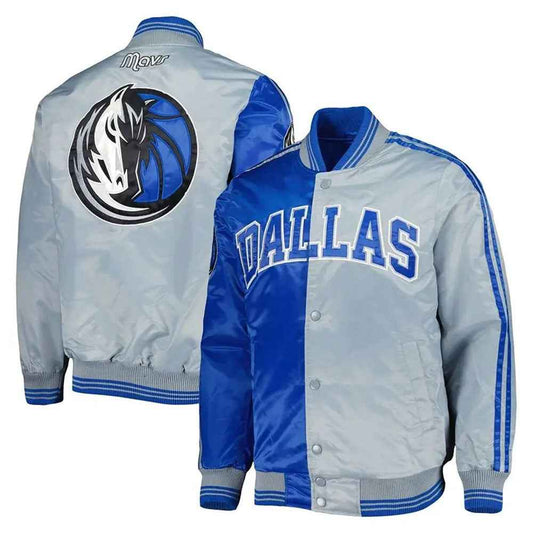 Dallas Mavericks Fast Break Royal and Gray Satin Jacket