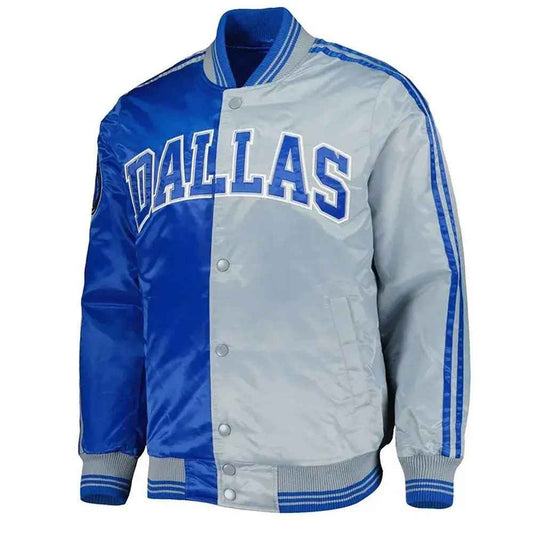 Dallas Mavericks Fast Break Royal and Gray Satin Jacket