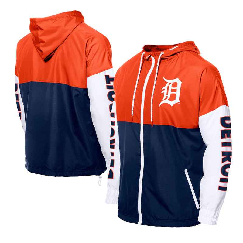Detroit Tigers Color Block Navy/Orange Hoodie Windbreaker
