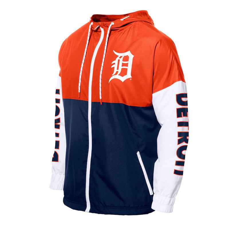 Detroit Tigers Color Block Navy/Orange Hoodie Windbreaker