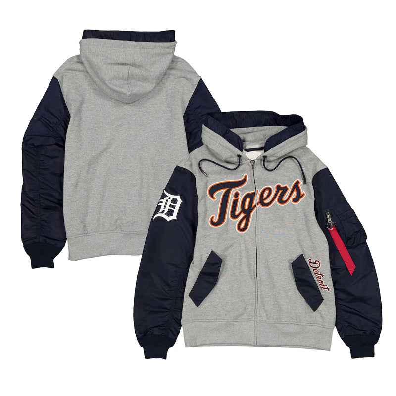 Detroit Tigers Heather Gray/Navy Full-Zip Hoodie Jacket