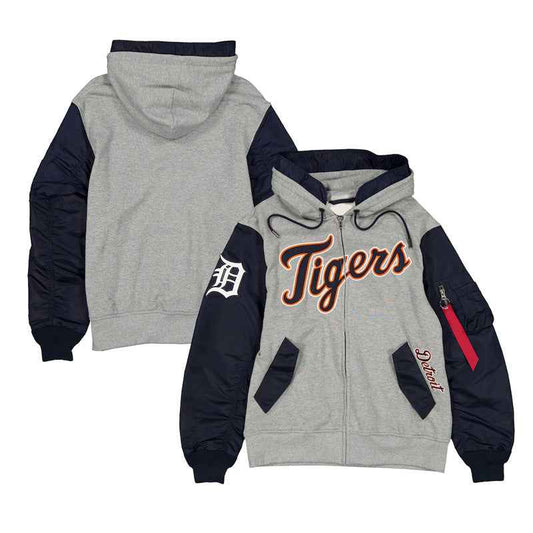 Detroit Tigers Heather Gray/Navy Full-Zip Hoodie Jacket