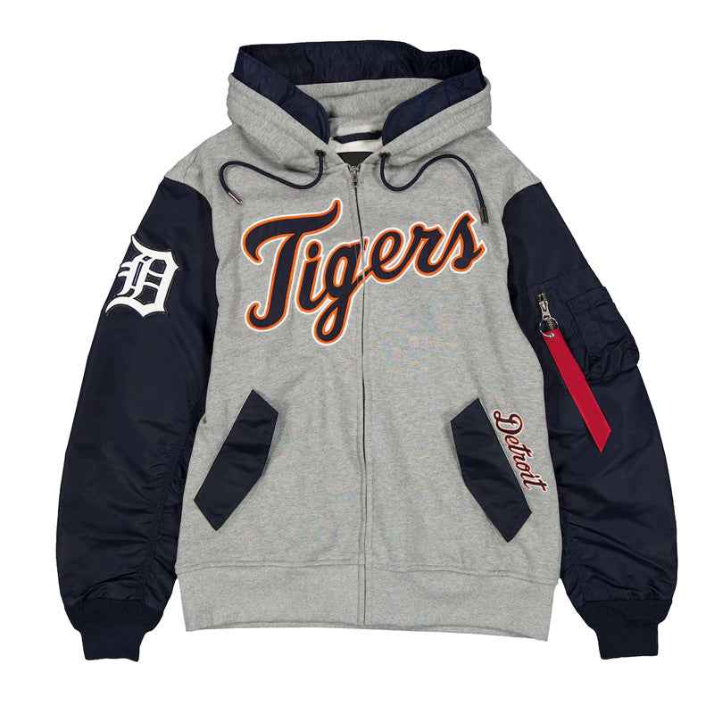 Detroit Tigers Heather Gray/Navy Full-Zip Hoodie Jacket