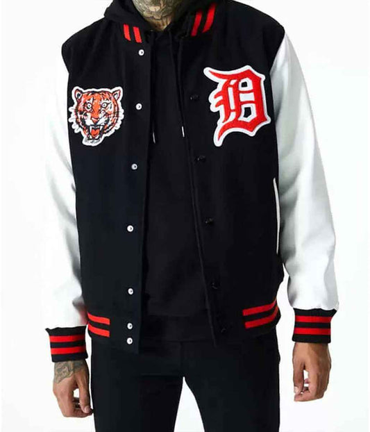 Detroit Tigers Letterman White and Black Jacket
