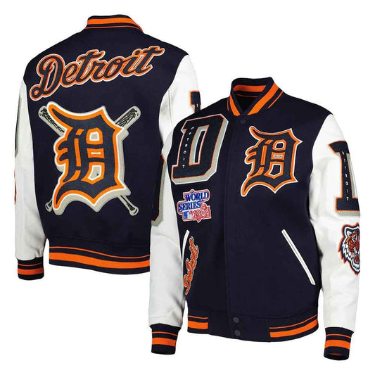 Detroit Tigers Mash Up White and Navy Blue Varsity Jacket