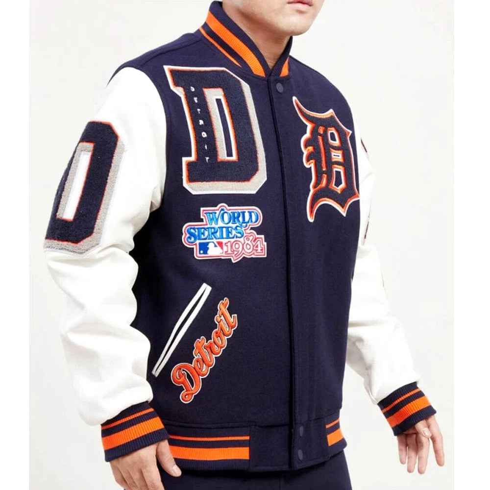 Detroit Tigers Mash Up White and Navy Blue Varsity Jacket