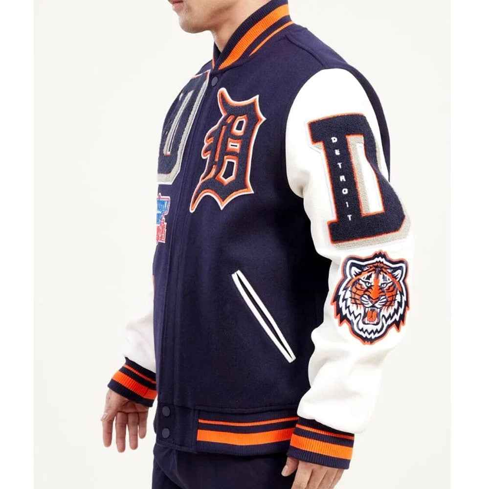 Detroit Tigers Mash Up White and Navy Blue Varsity Jacket