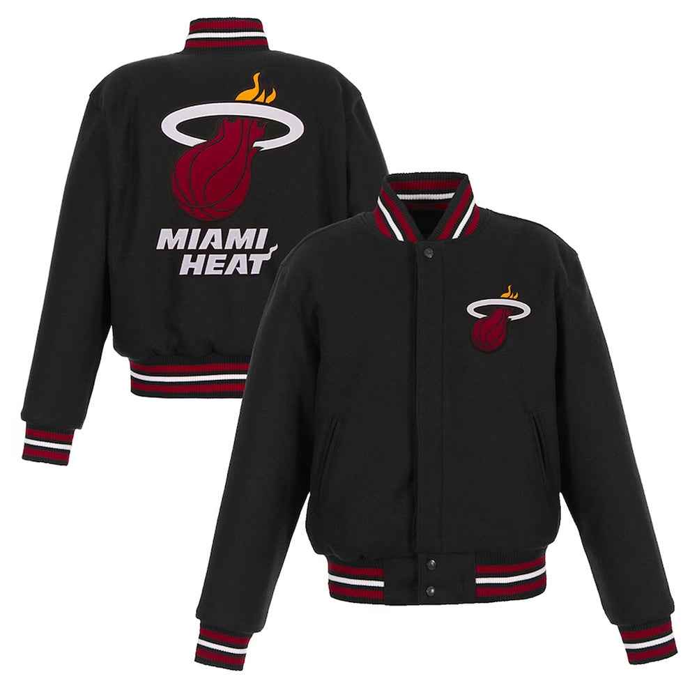 Embroidered Miami Heat Logo Black Varsity Wool Jacket