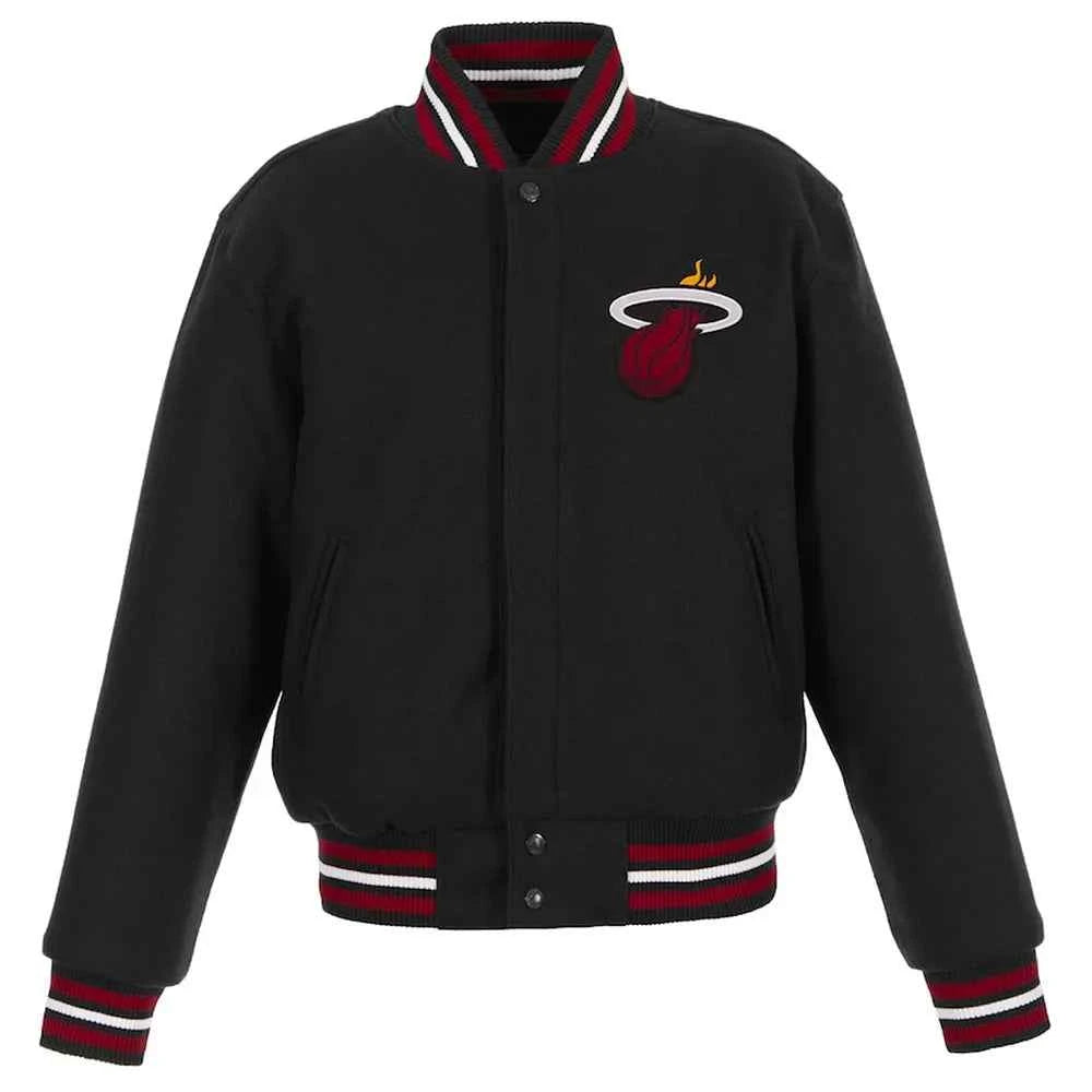 Embroidered Miami Heat Logo Black Varsity Wool Jacket