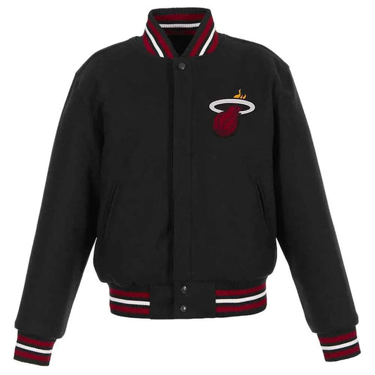 Embroidered Miami Heat Logo Black Varsity Wool Jacket