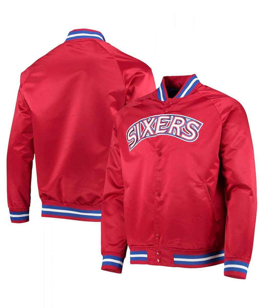 Hardwood Classics Philadelphia 76ers Red Full-Snap Satin Jacket