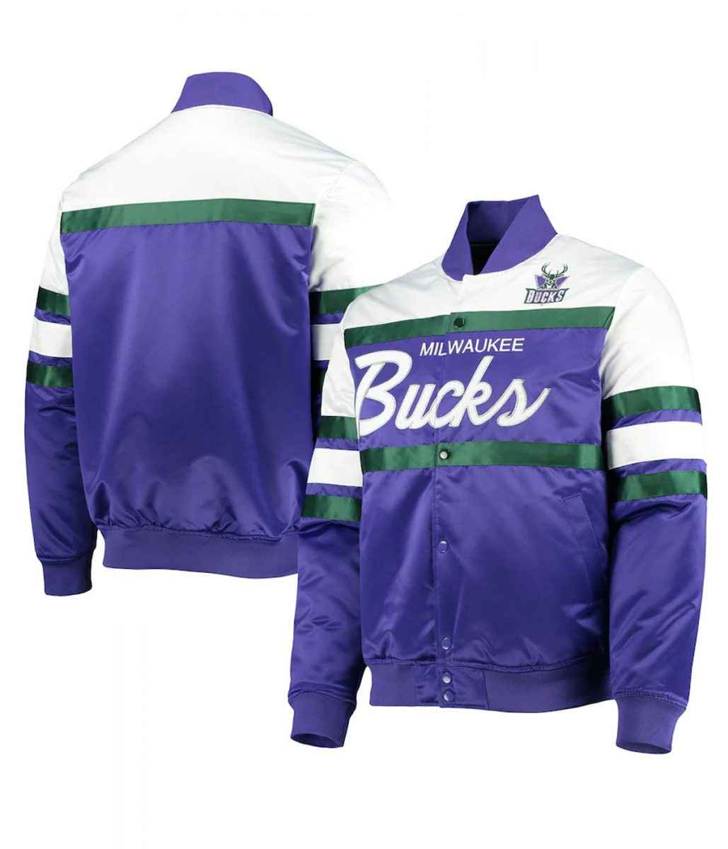 Hardwood Classics Script Milwaukee Bucks Purple Satin Jacket