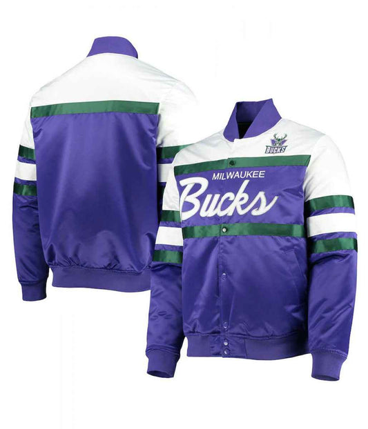 Hardwood Classics Script Milwaukee Bucks Purple Satin Jacket