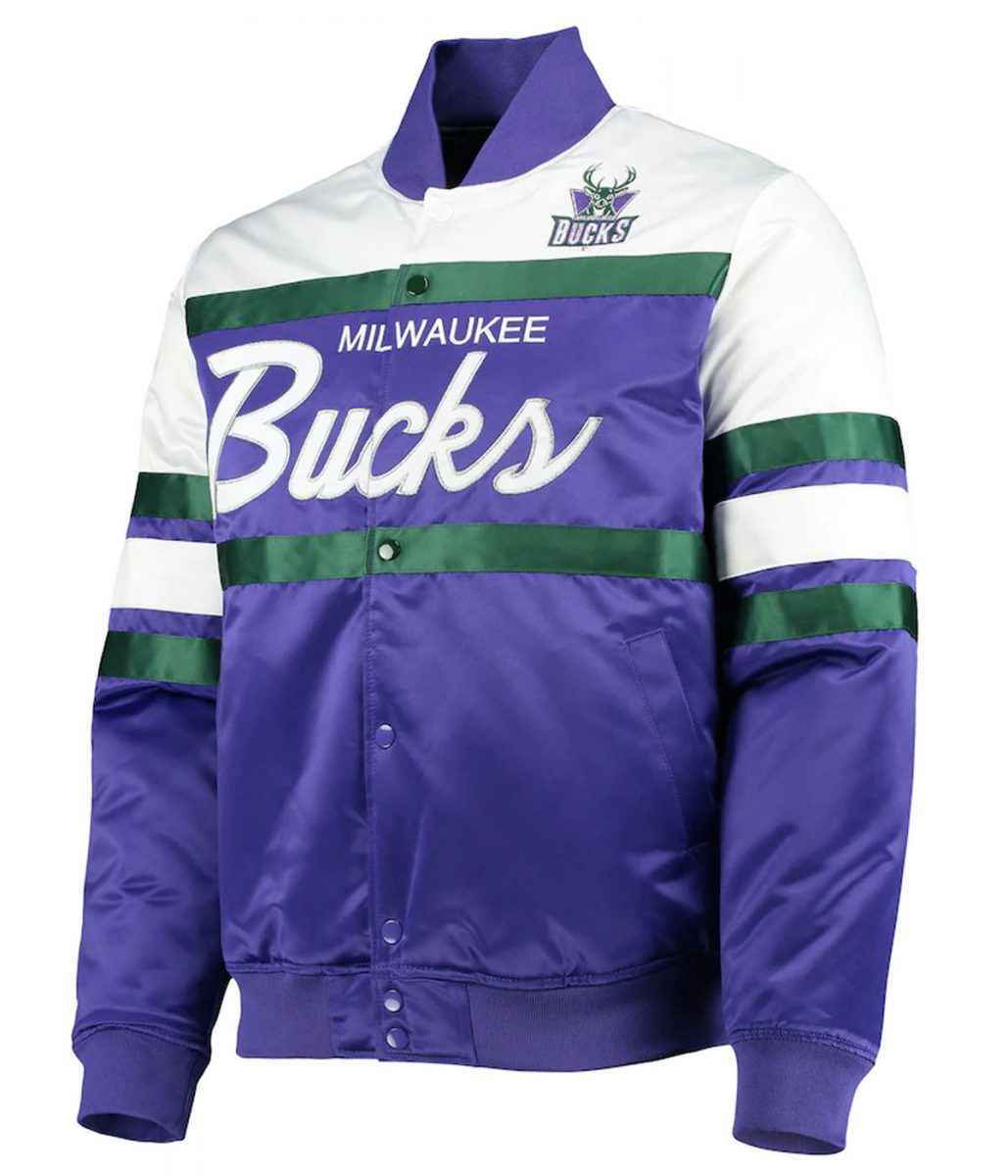 Hardwood Classics Script Milwaukee Bucks Purple Satin Jacket