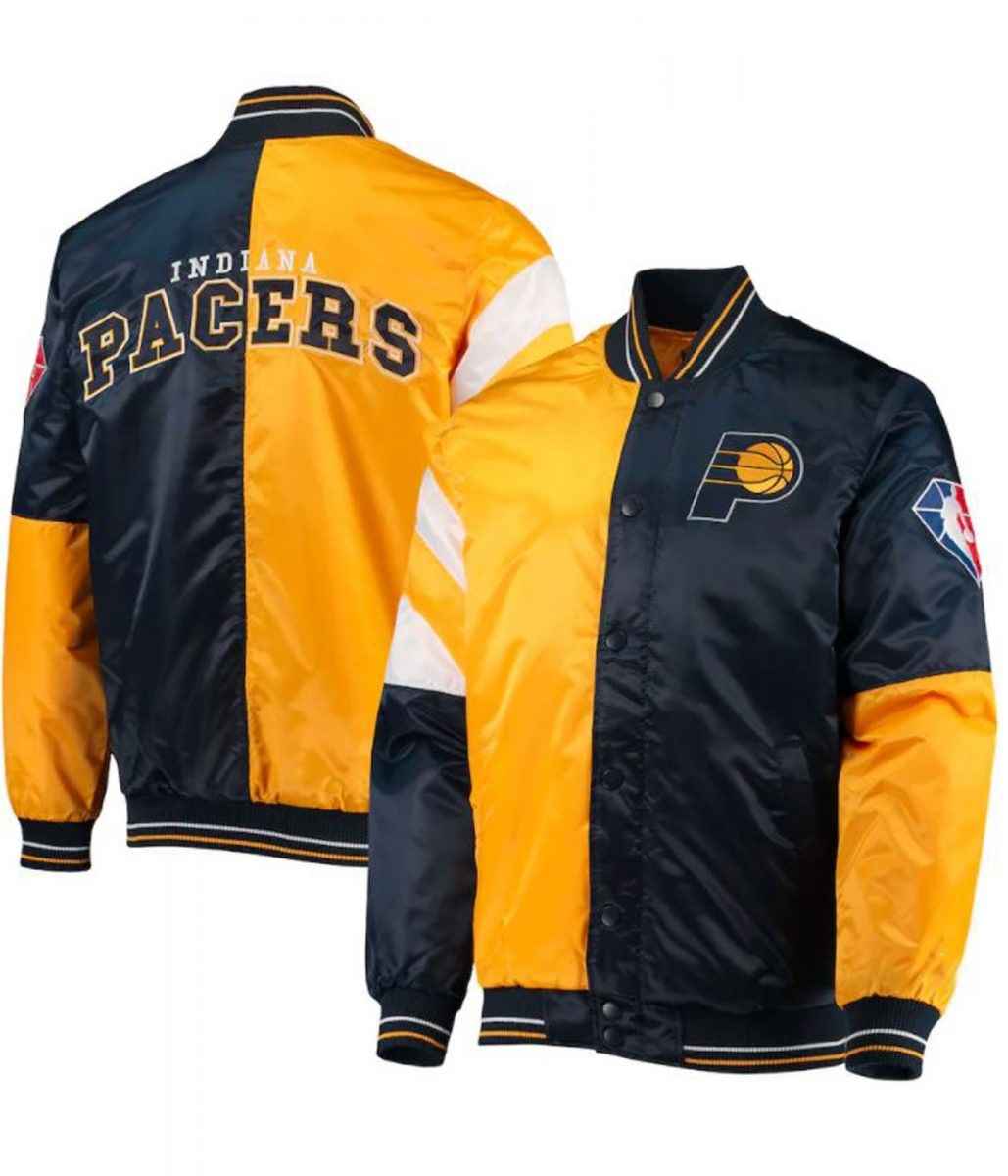 Indiana Pacers Satin Yellow and Blue Jacket