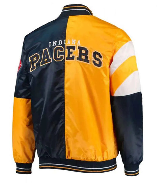 Indiana Pacers Satin Yellow and Blue Jacket