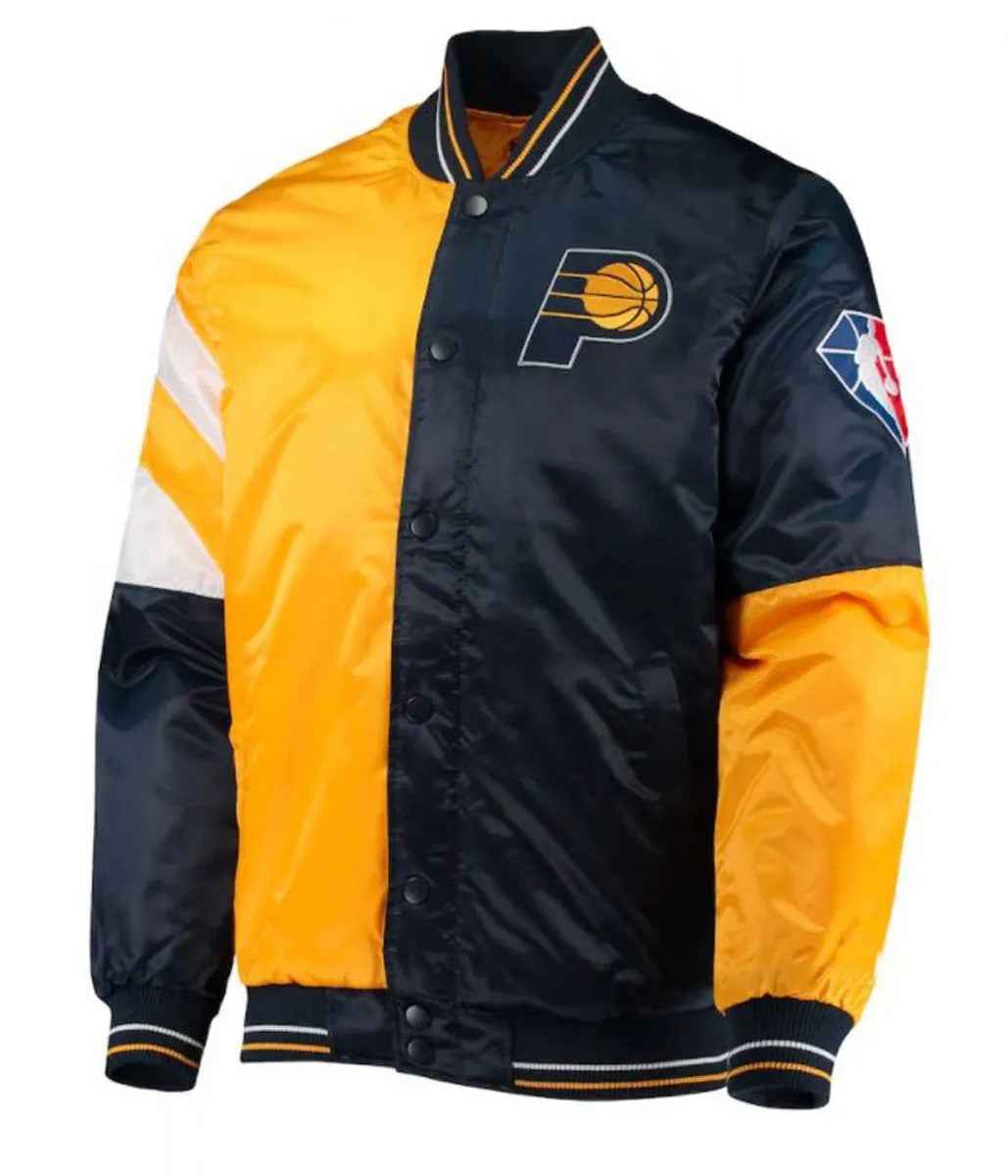 Indiana Pacers Satin Yellow and Blue Jacket