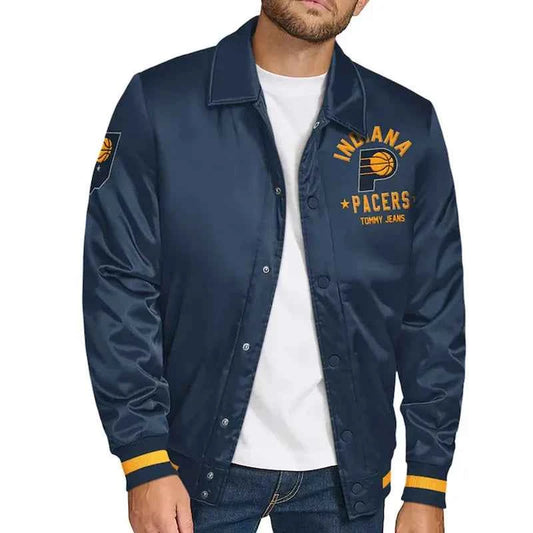 Indiana Pacers Stitch Applique Navy Satin Jacket