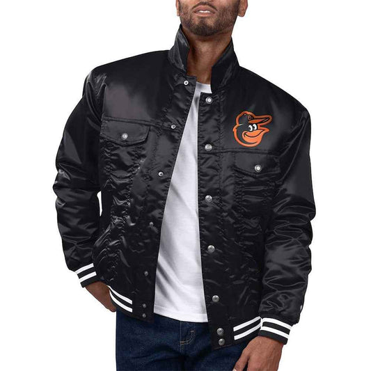 MLB Baltimore Orioles Black Silver Tab Trucker Jacket