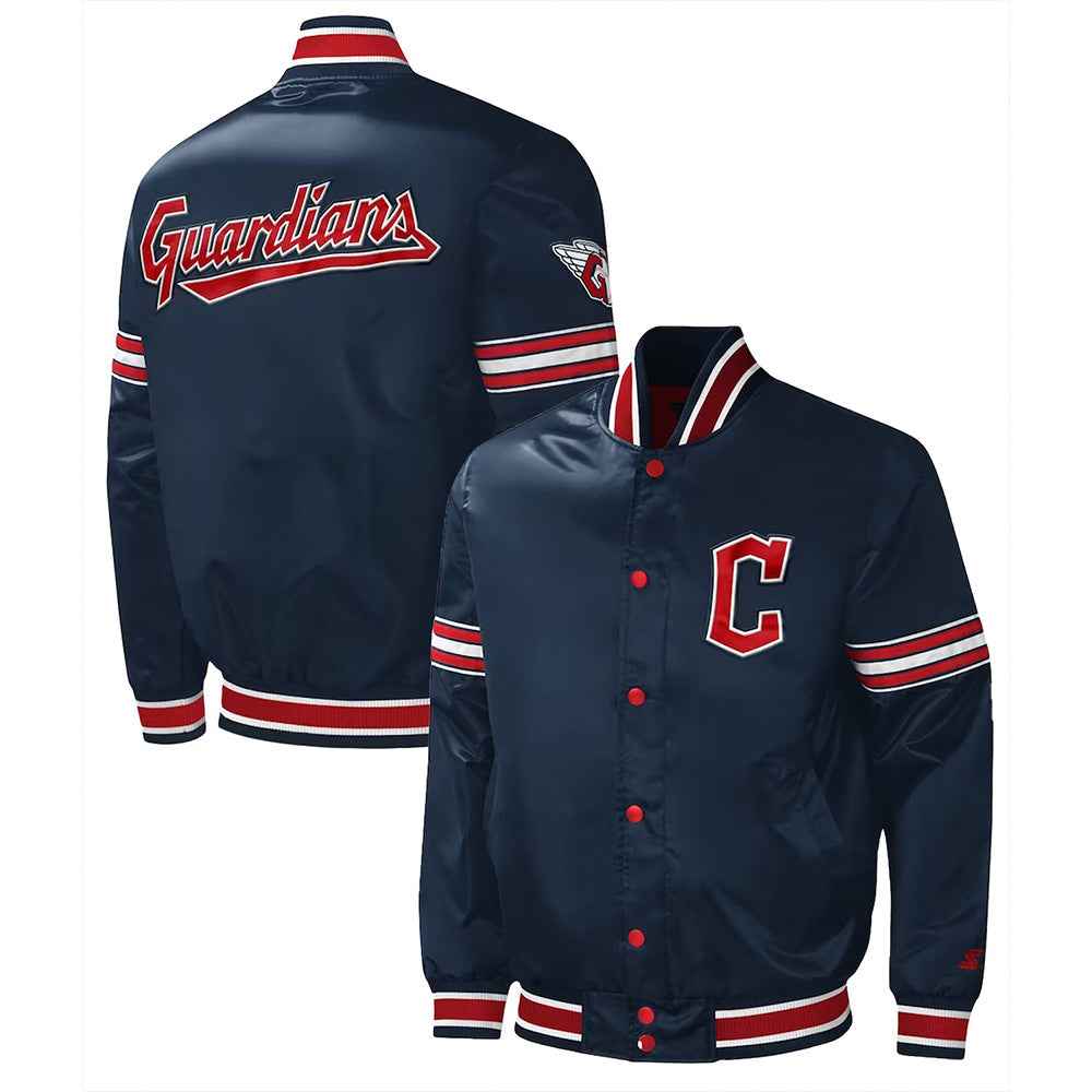 MLB Cleveland Guardians Midfield Navy Varsity Satin Jacket