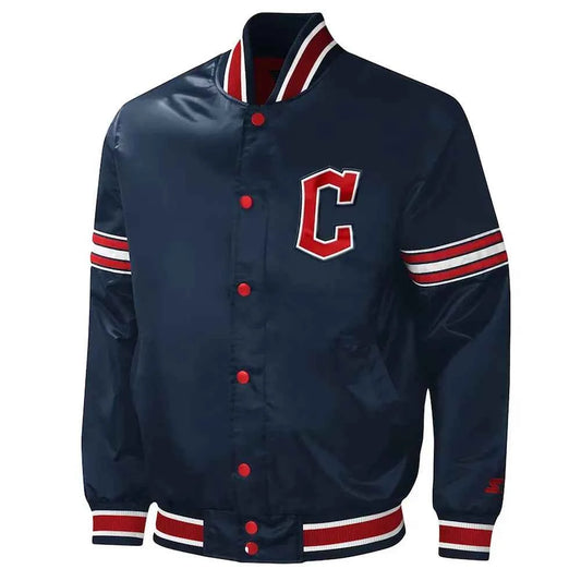 MLB Cleveland Guardians Midfield Navy Varsity Satin Jacket
