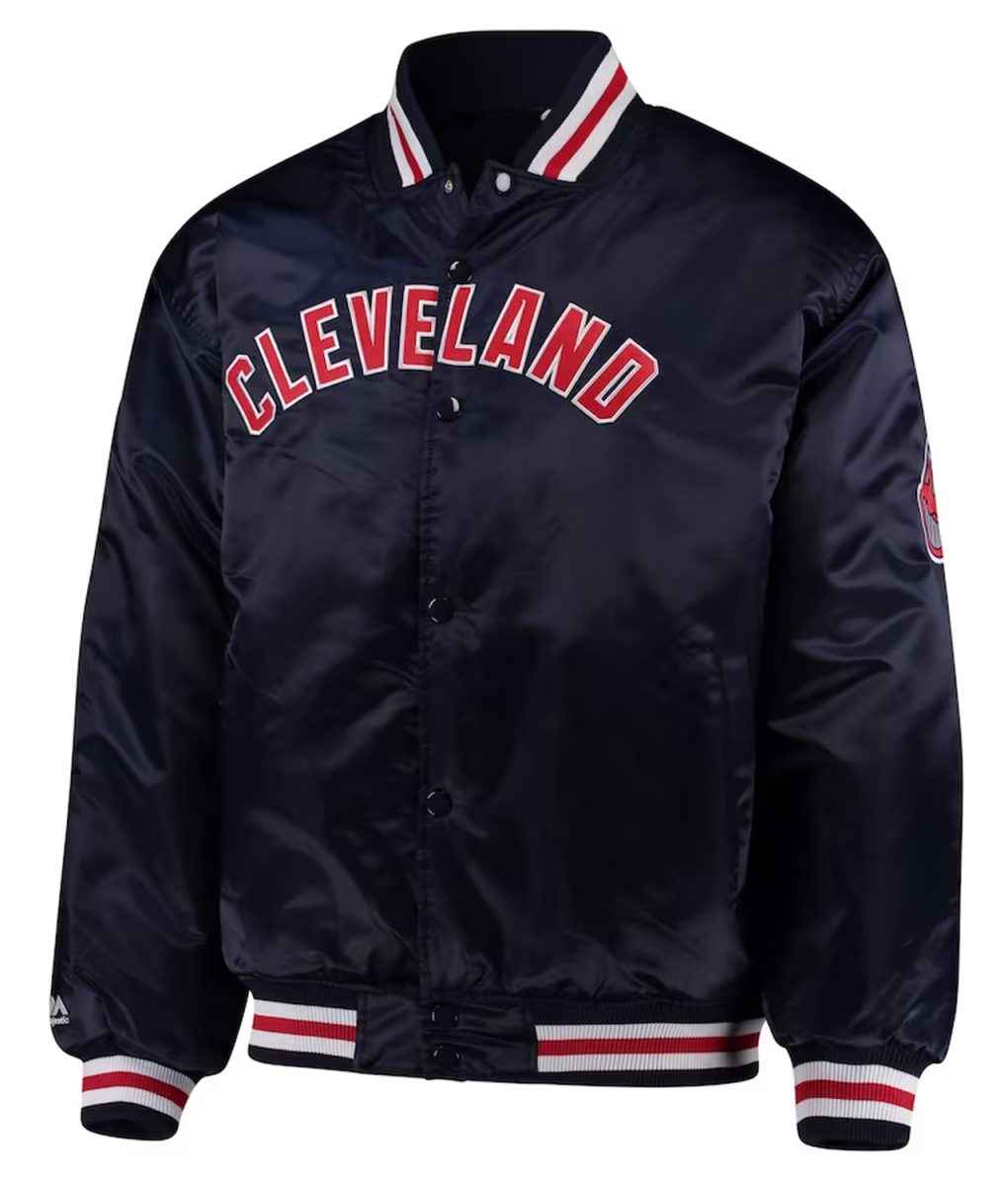 MLB Cleveland Indians Navy Full-Button Satin Jacket