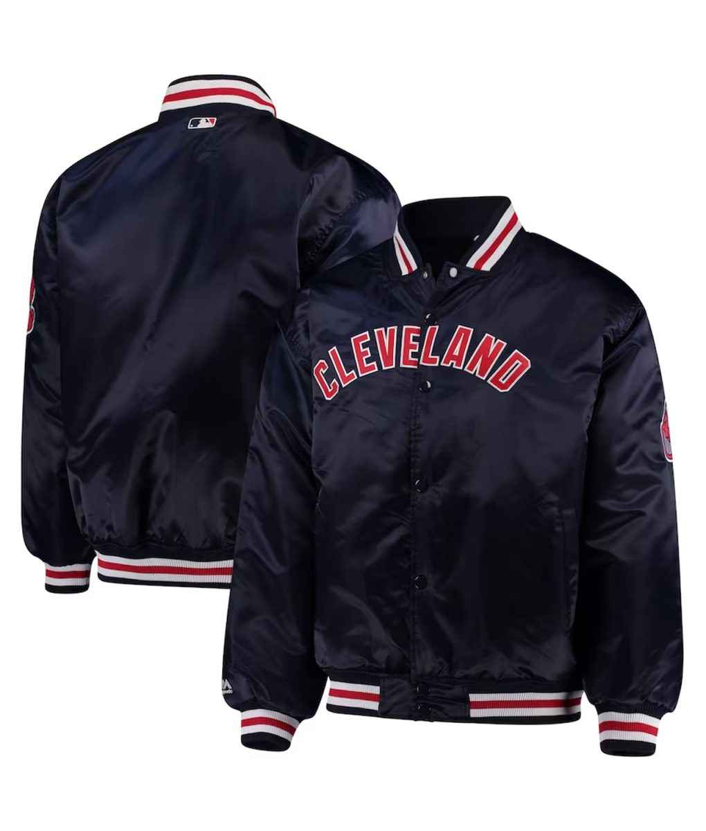 MLB Cleveland Indians Navy Full-Button Satin Jacket