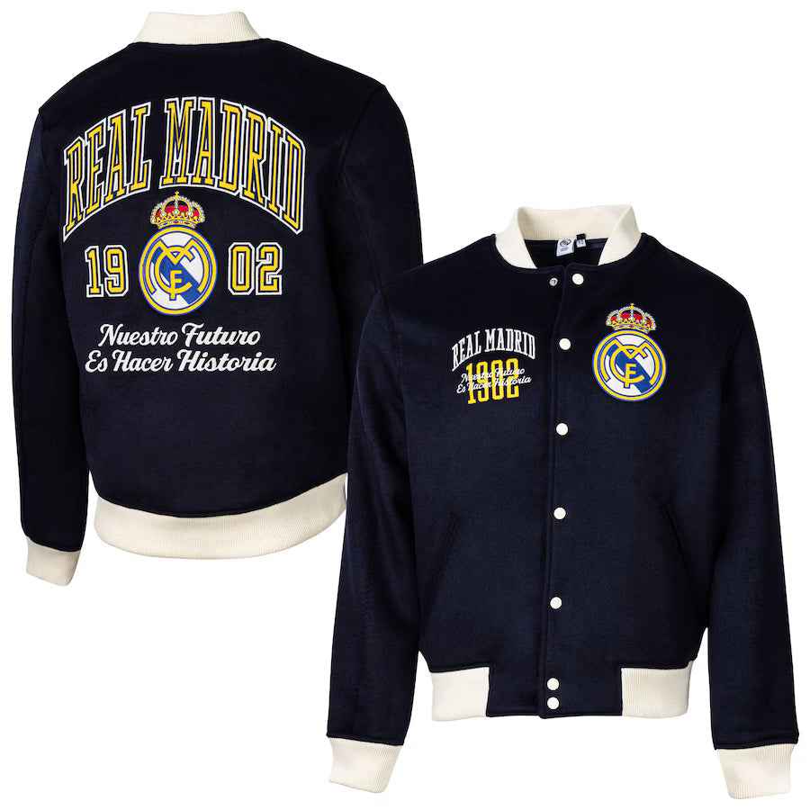 Men's Sport Design Sweden Navy Real Madrid Free Kick Wool Varsity Jacket