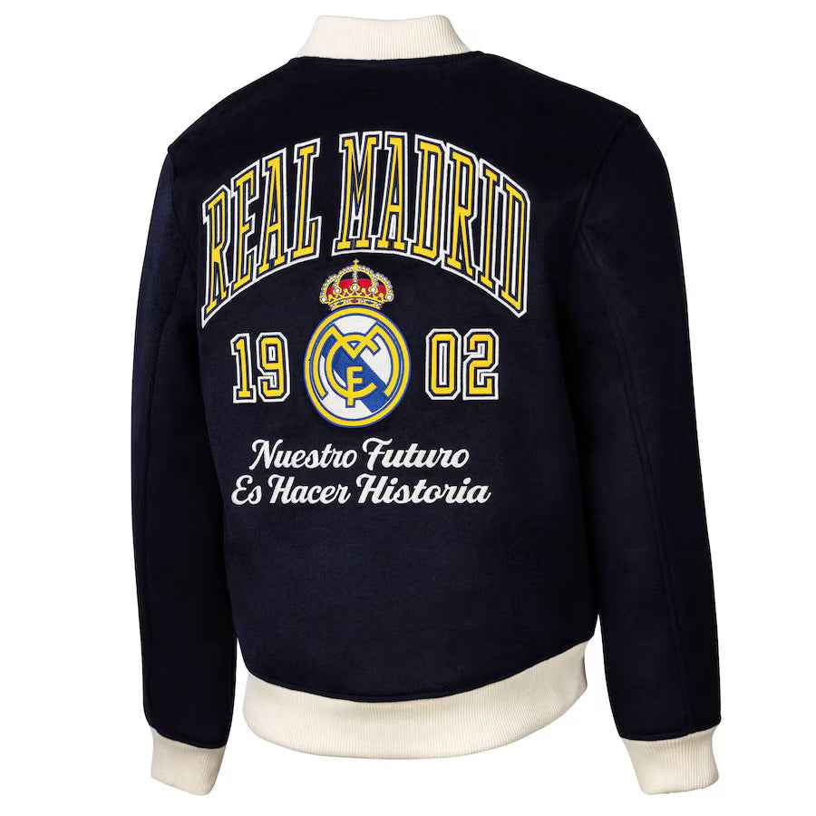Men's Sport Design Sweden Navy Real Madrid Free Kick Wool Varsity Jacket