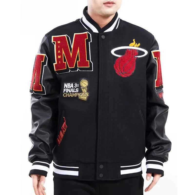 Miami Heat Mashup Logo Black Varsity Jacket