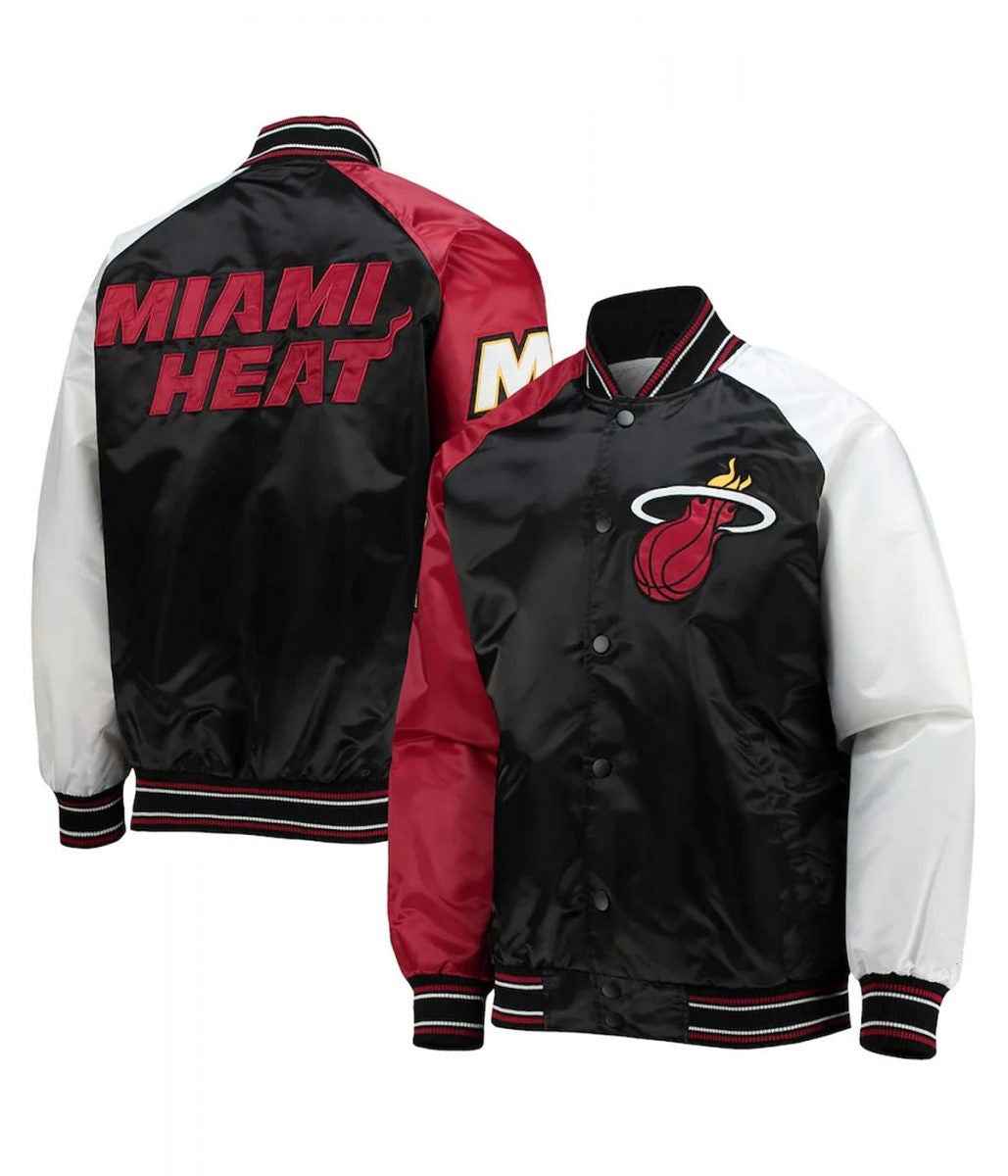 Miami Heat Reliever Full-Snap Black and Red Satin Jacket