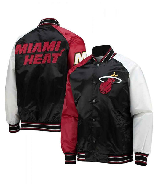Miami Heat Reliever Full-Snap Black and Red Satin Jacket