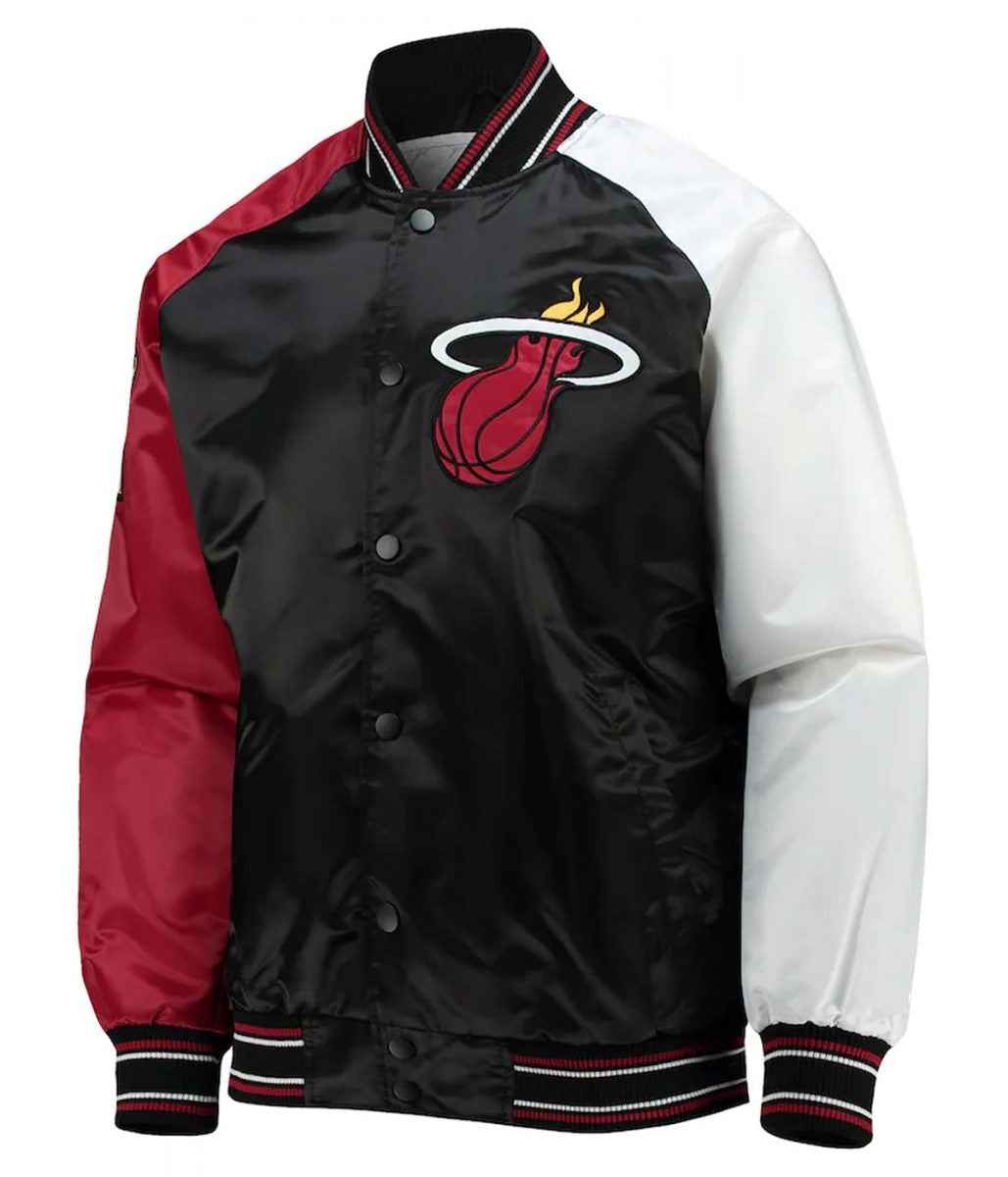 Miami Heat Reliever Full-Snap Black and Red Satin Jacket