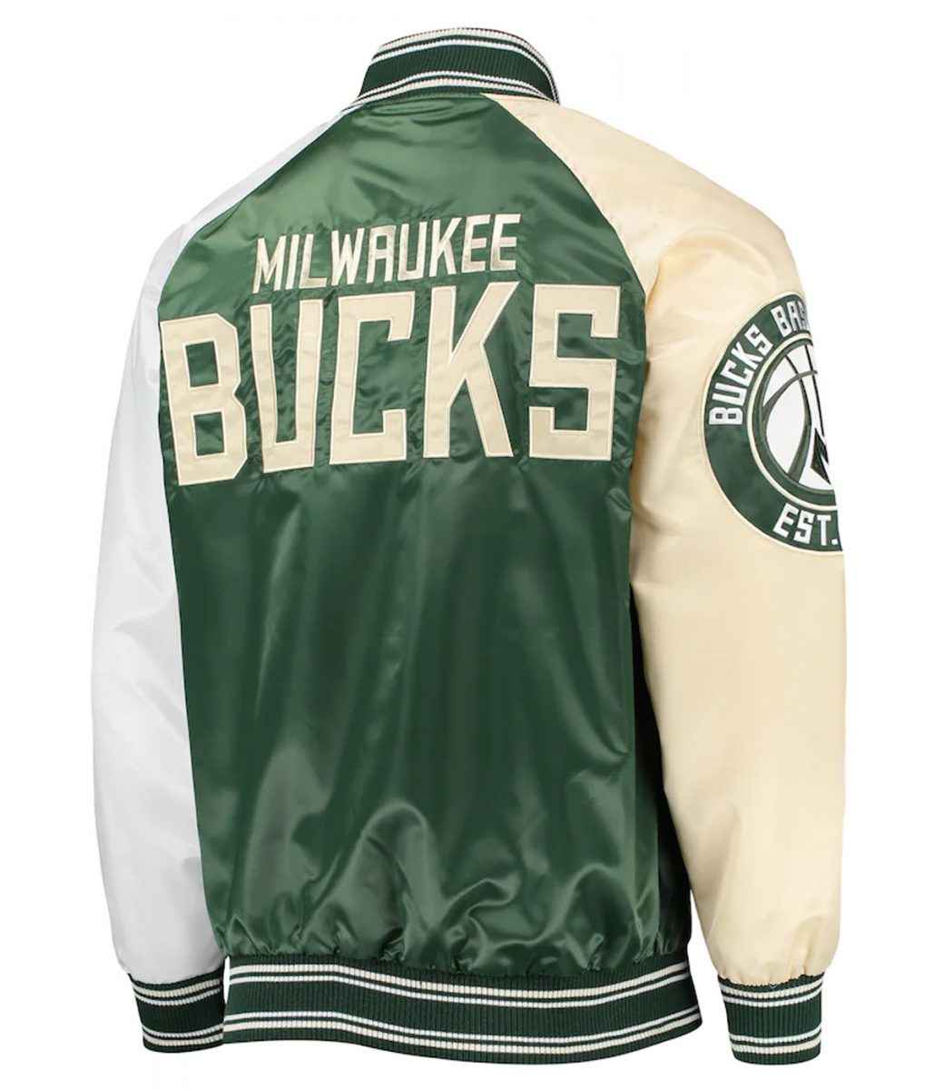 Milwaukee Bucks Hunter Green and Cream Varsity Satin Jacket