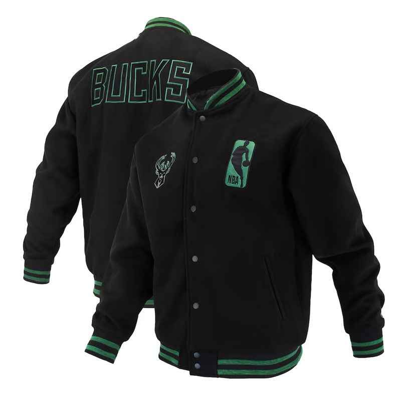 Milwaukee Bucks Logoman Shadow Black Varsity Jacket