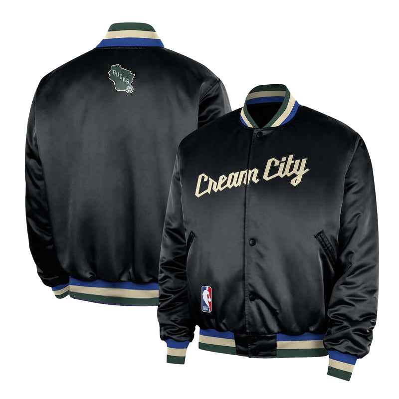 Milwaukee Bucks Remix Courtside Black Bomber Jacket