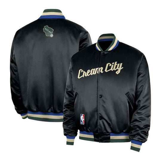 Milwaukee Bucks Remix Courtside Black Bomber Jacket