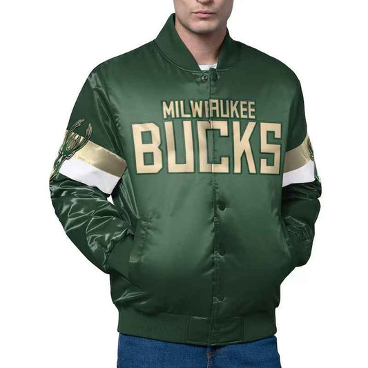 Milwaukee Bucks Triple Option Varsity Satin Jacket