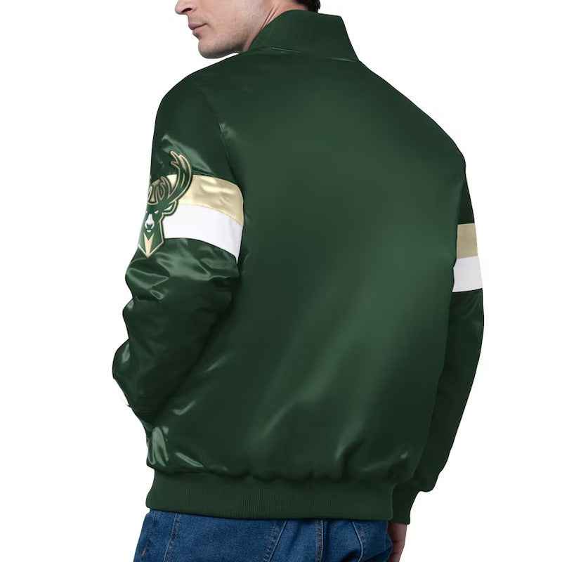 Milwaukee Bucks Triple Option Varsity Satin Jacket