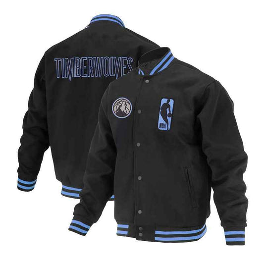 Minnesota Timberwolves Logoman Shadow Black Varsity Jacket