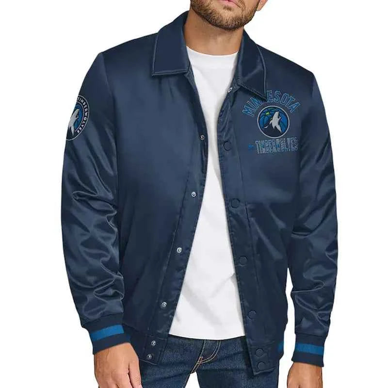 Minnesota Timberwolves Stitch Applique Navy Satin Jacket