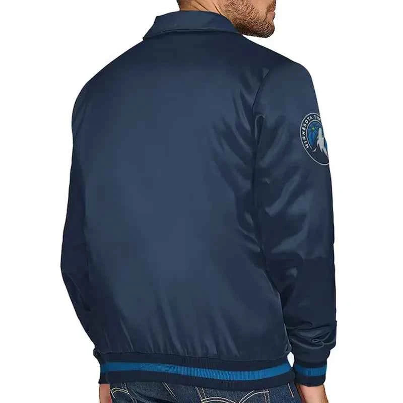 Minnesota Timberwolves Stitch Applique Navy Satin Jacket