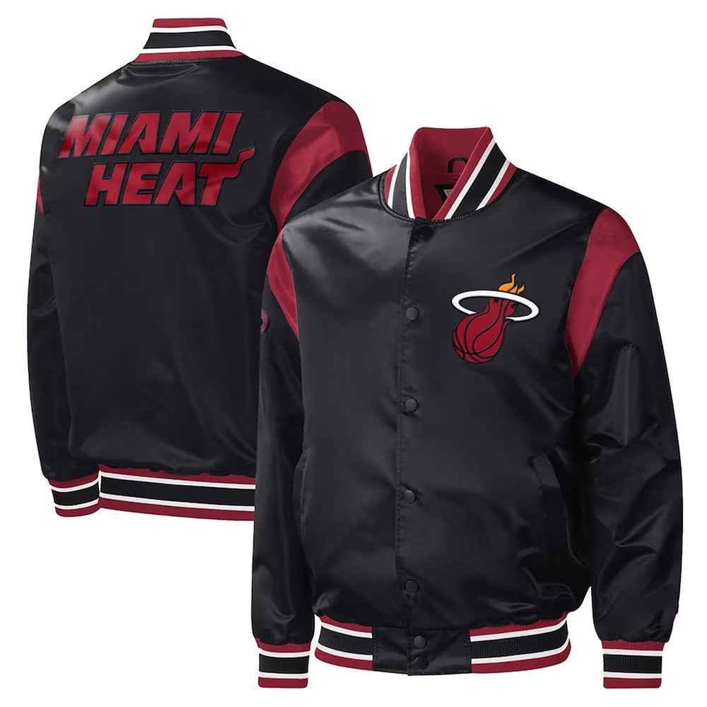 NBA Black Miami Heat Force Play Varsity Satin Jacket