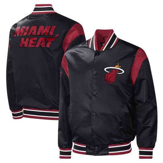 NBA Black Miami Heat Force Play Varsity Satin Jacket