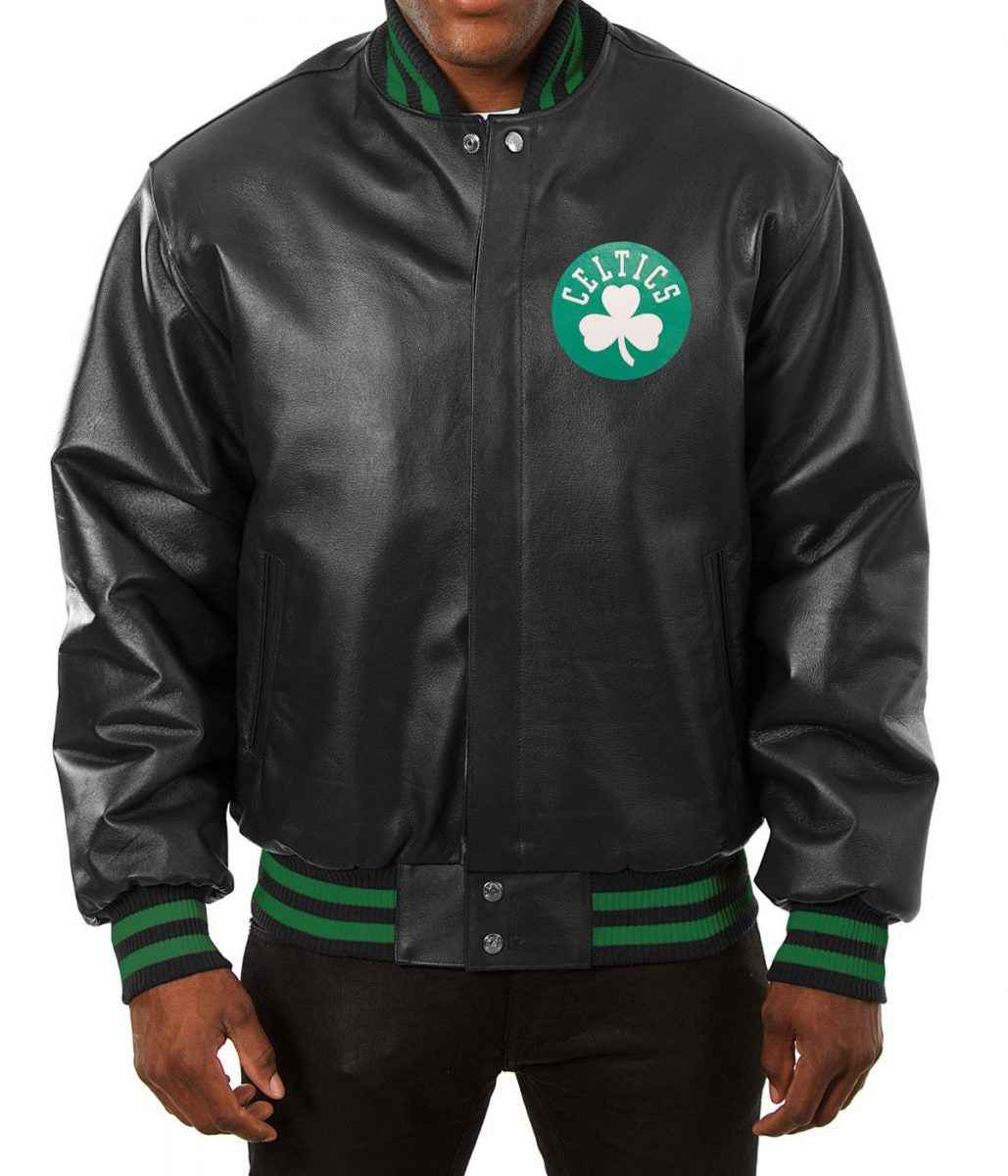 NBA Boston Celtics Black Varsity Leather Jacket
